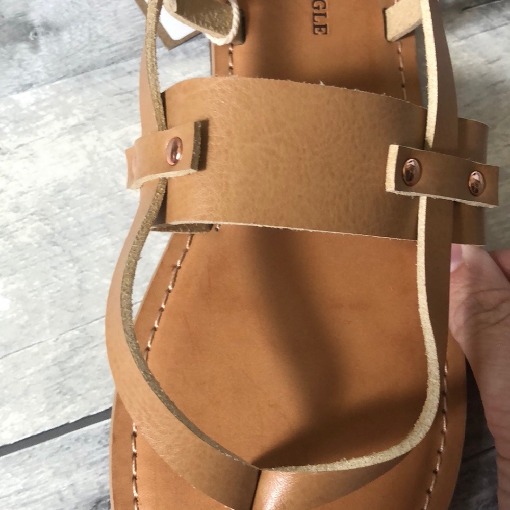 American Eagle Tan Leather Strappy Thong Sandals - Picture 3 of 8